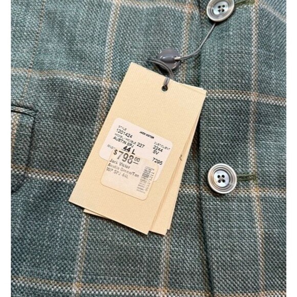 Jack Victor Blazer Mens Size 44L Austin Green Plaid Sport Coat Wool Silk Linen - Picture 2 of 13